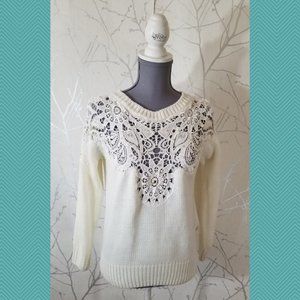 Pink Berry White Embellished Lace Front Sweater